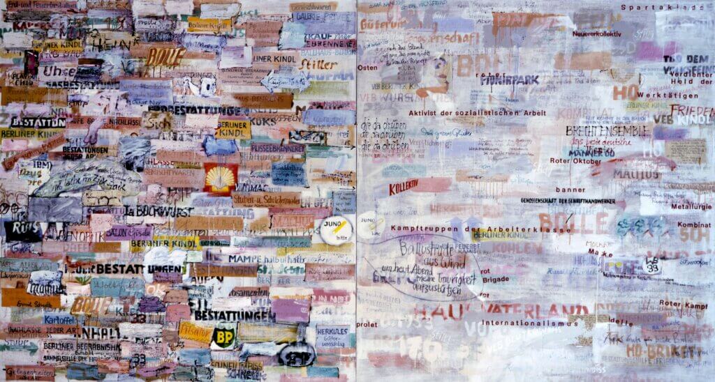 Gerhard Hoehme Berliner Brief, 1966 Acryl, Collage, Graphit- und Farbstift auf Leinwand zweiteilig, zusammen: 200 x 360 cm (Fotograf unbekannt)